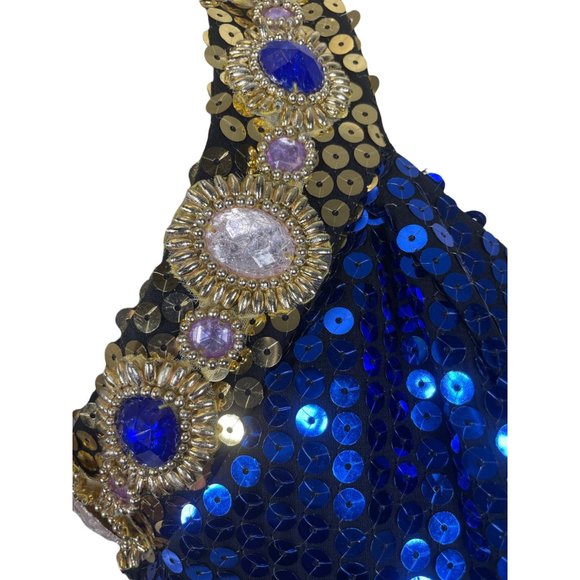 Sequin mini halter dress with jewels blue and gold by Alyce Designs Size XS/S - Picture 8 of 10